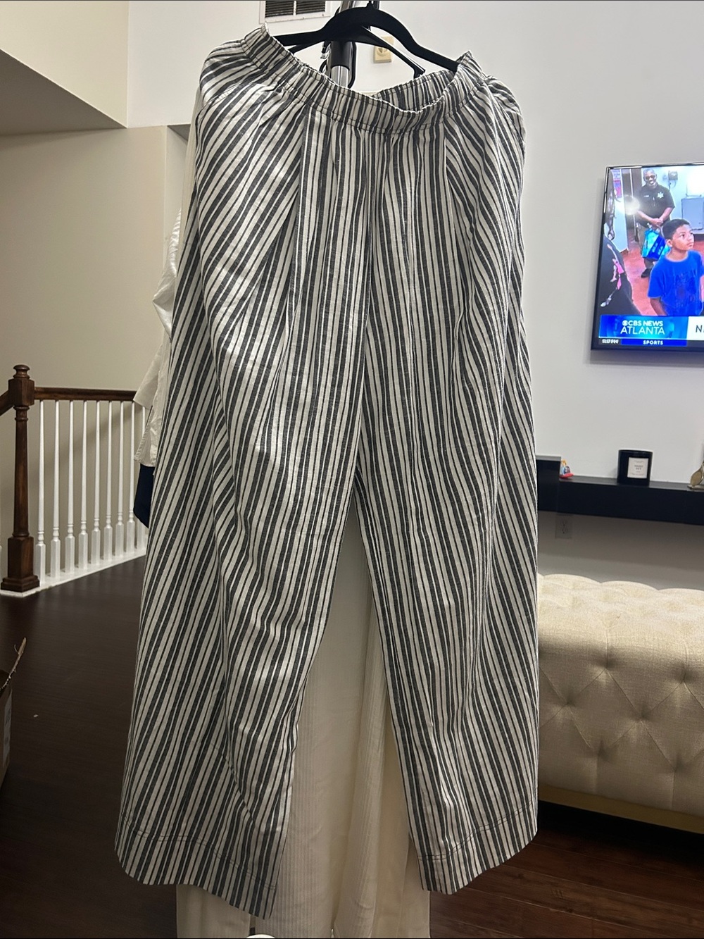 Apiece Apart Wide Leg Striped Linen-Blend Pants in Black and White Size M - Picture 5 of 7